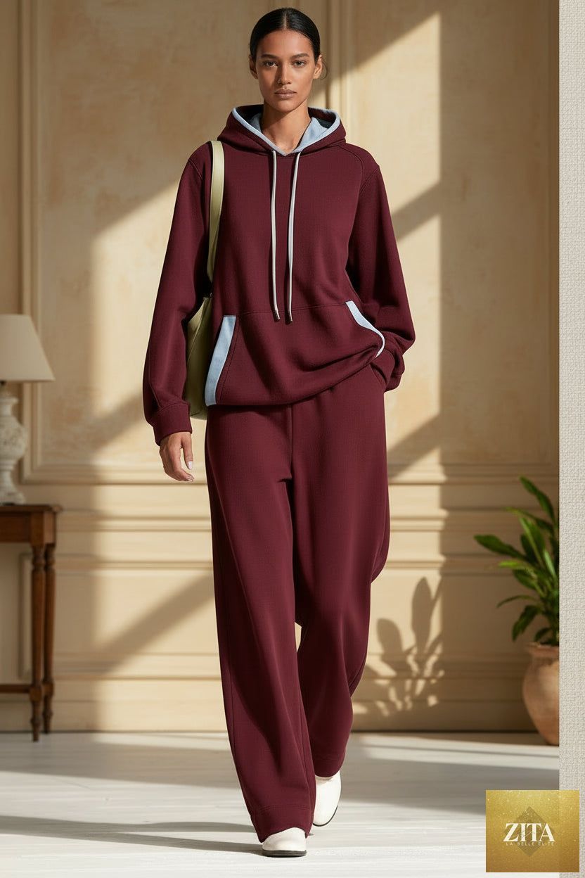 Women's Colour-Block Oversized Raglan Hoodie & Wide-Leg Trouser Set