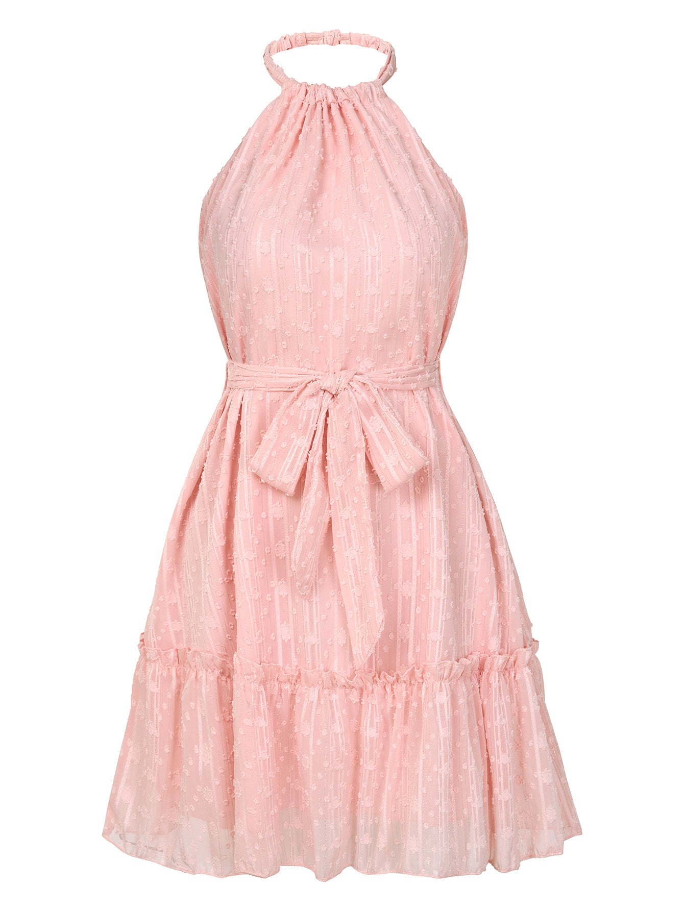 FLIPSTYLEZLLC solid color halterneck dress with lace tie waist, perfect for summer casual, vacation, and beachwear.