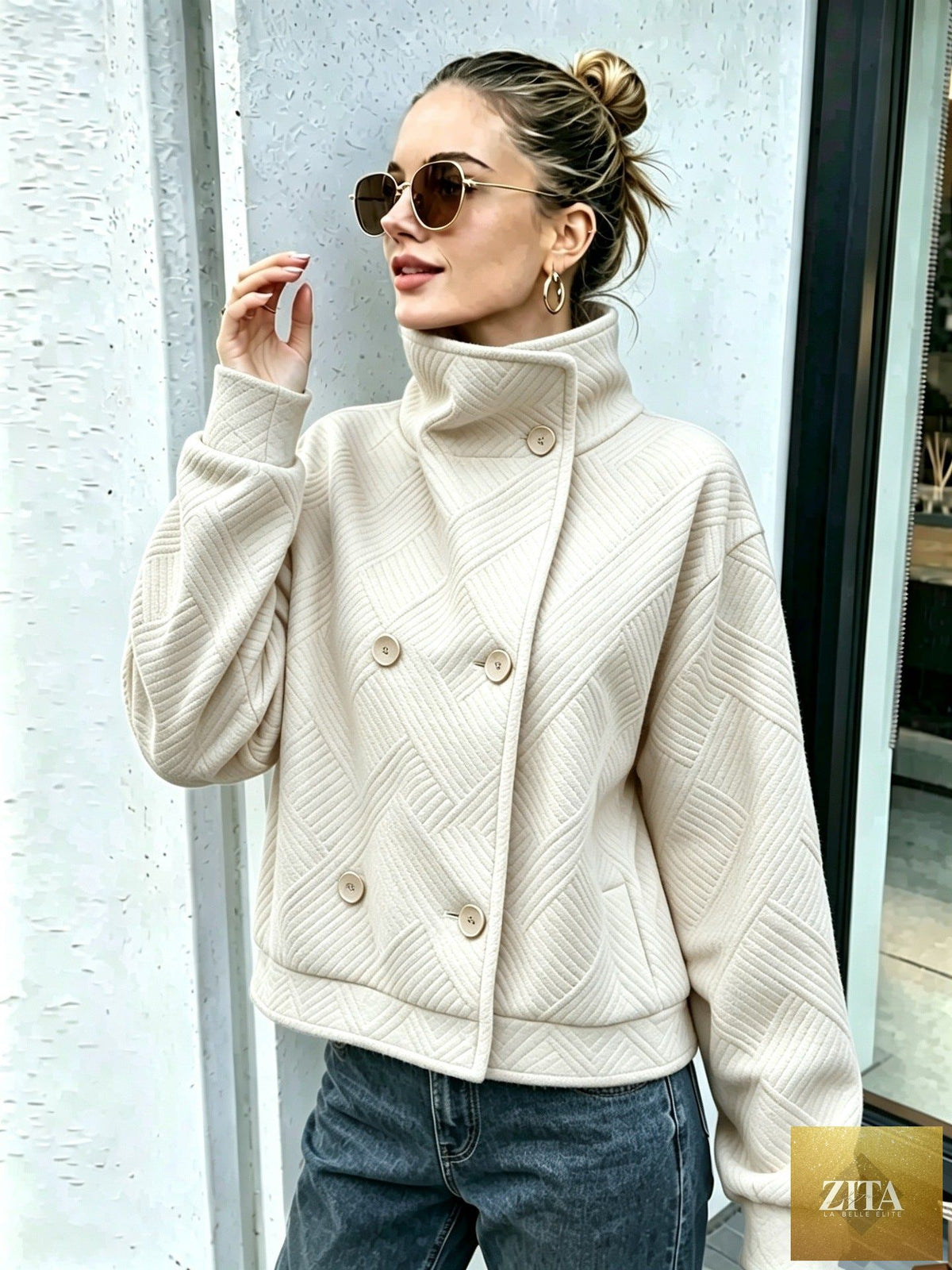 Women's Double-Breasted Turtleneck Lapel Coat