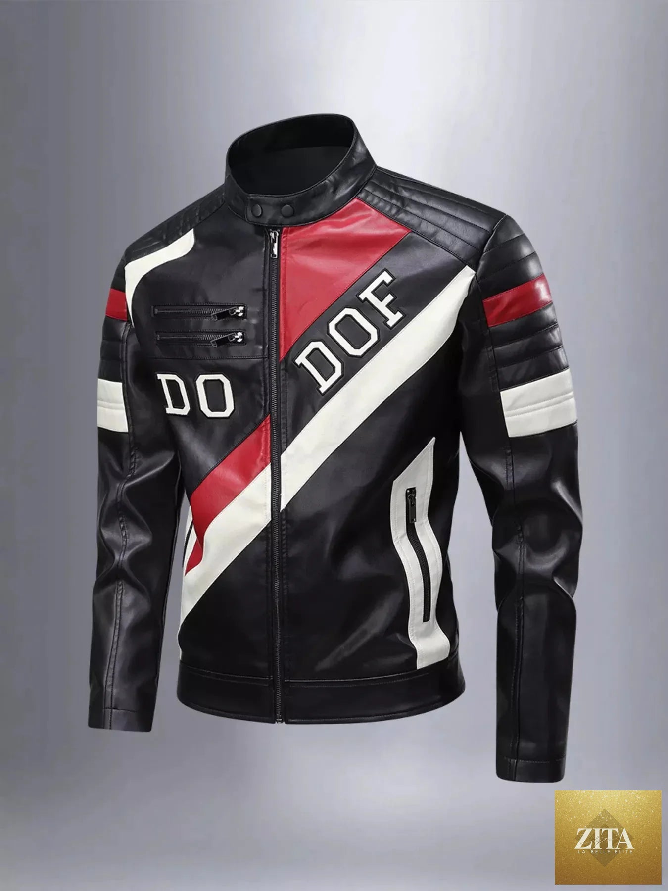 Men's Full Size Color Block Motorcycle Leather Jacket Plus Size