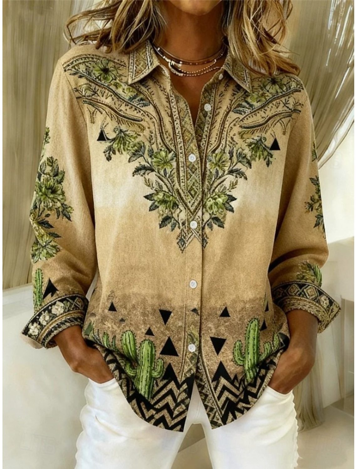 Loose-Fit Floral Print Lapel Cardigan Shirt – 4 Prints, S–5XL