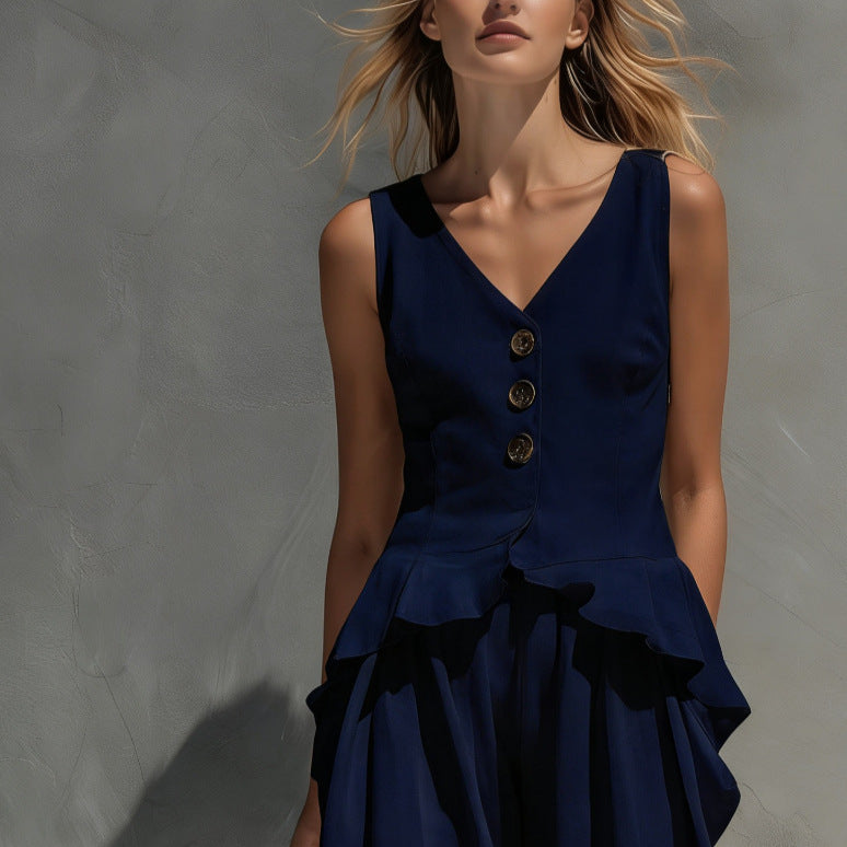 Women's sleeveless top and wide-leg pants two-piece casualwear set by FitiqueFit, featuring a stylish sleeveless top and flowing wide-leg pants.
