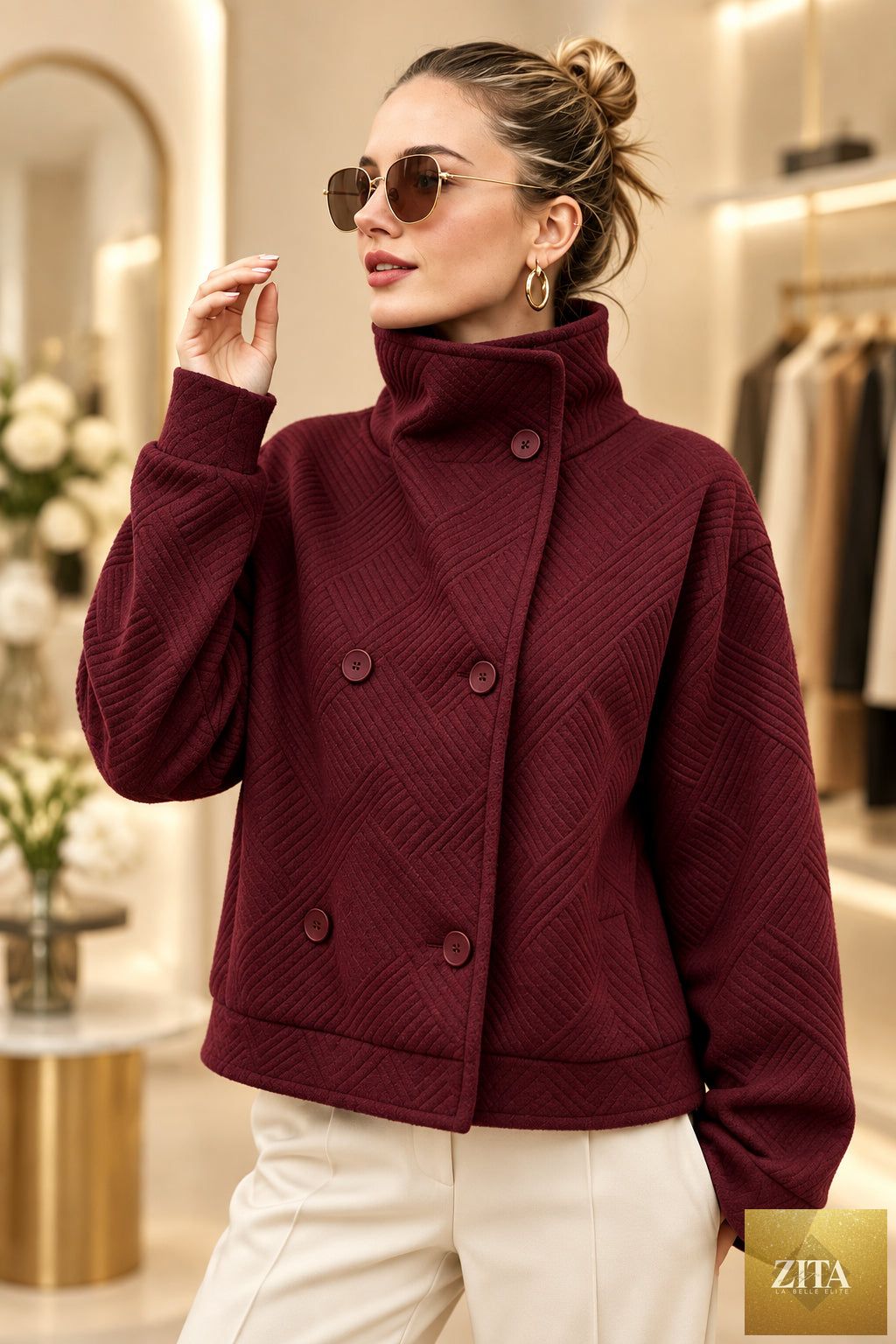 Women's Double-Breasted Turtleneck Lapel Coat