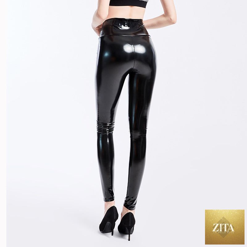 High-elastic Base Leggings With A Glossy Glue-coated Finish For Women