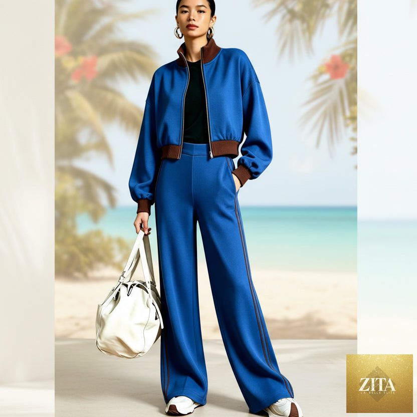 Women's Color-Block Ribbed Turtleneck Two-Piece Set