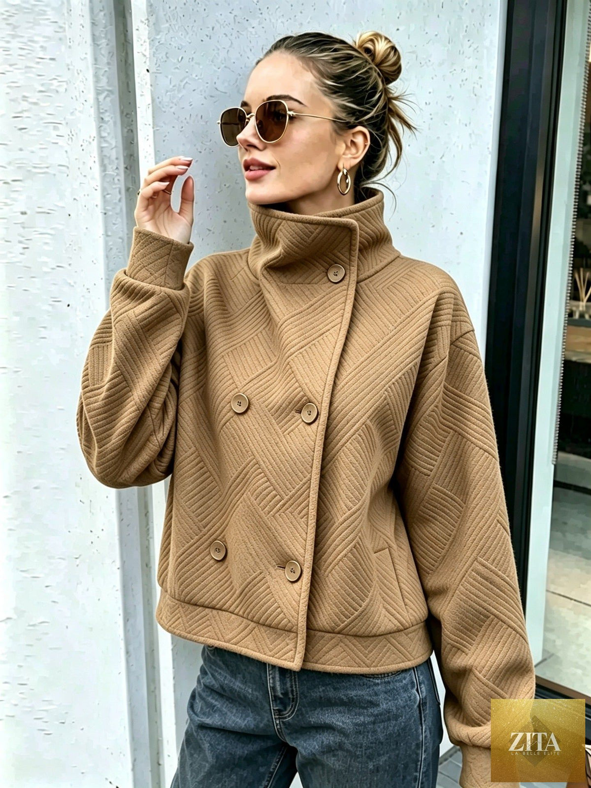 Women's Double-Breasted Turtleneck Lapel Coat