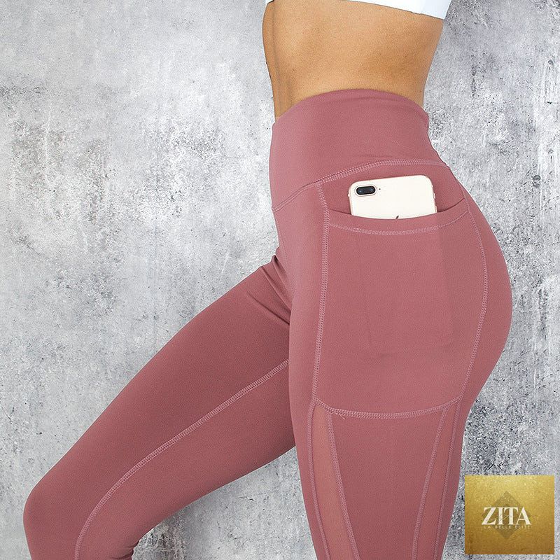 Women High Waist Pocket Leggings Solid Color