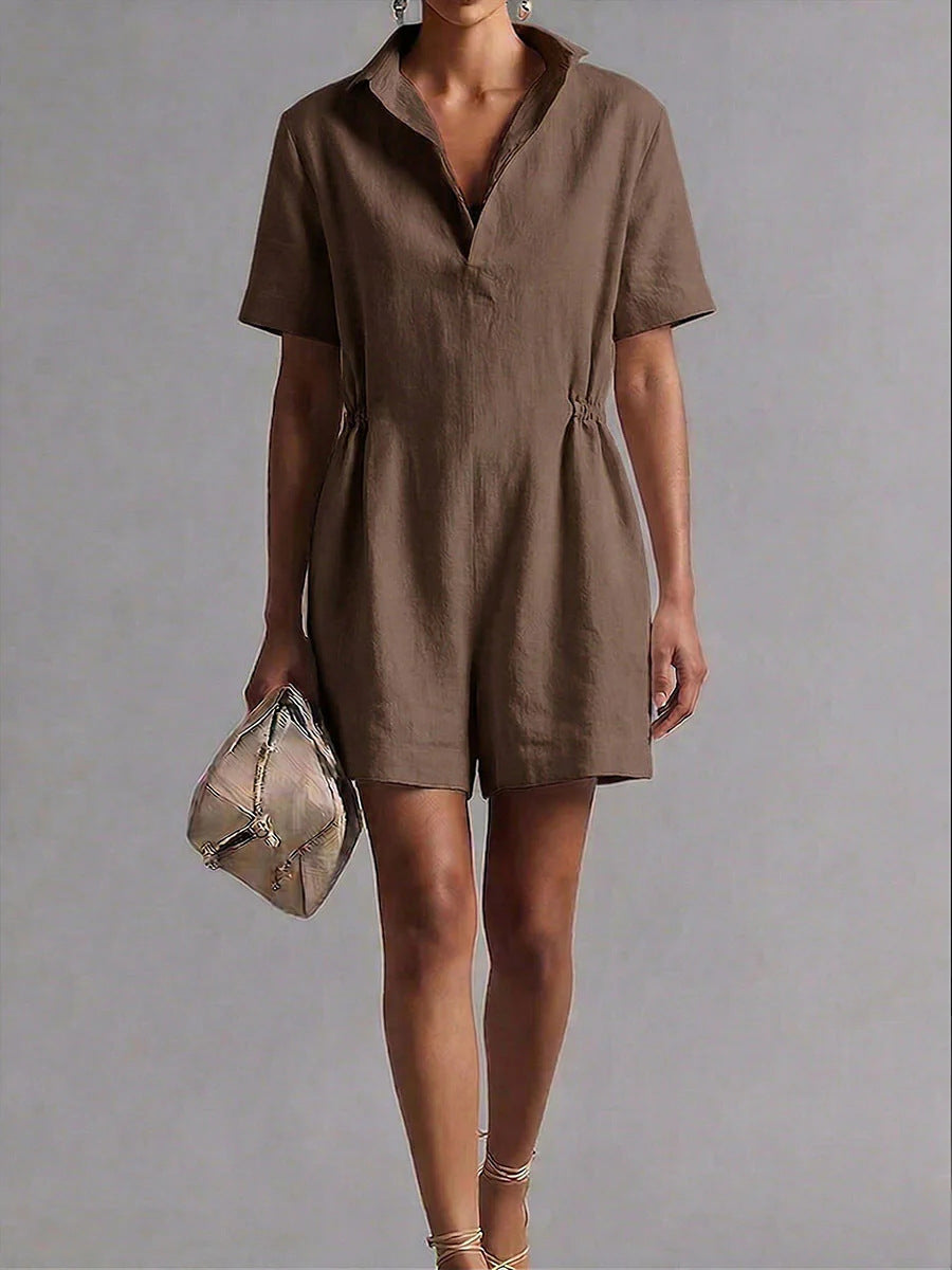Women's Casual Lapel-Neck Three-Quarter Sleeve Split Jumpsuit