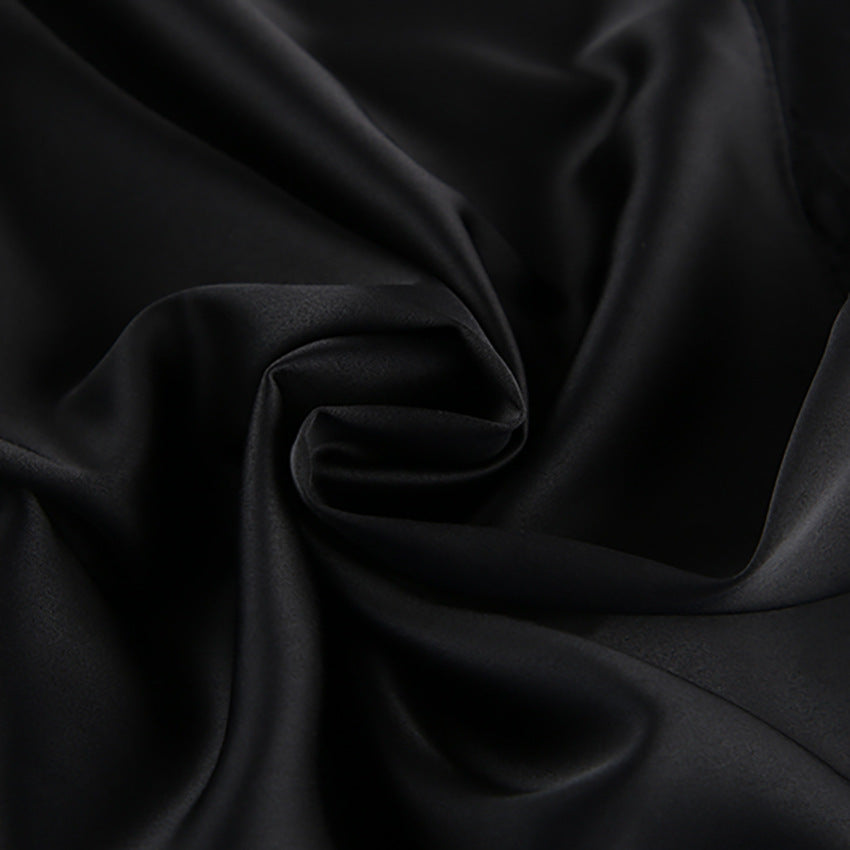 Fitted sleeveless satin cheongsam collar midi dress by FitiqueFit, featuring a sleek design and elegant silhouette.