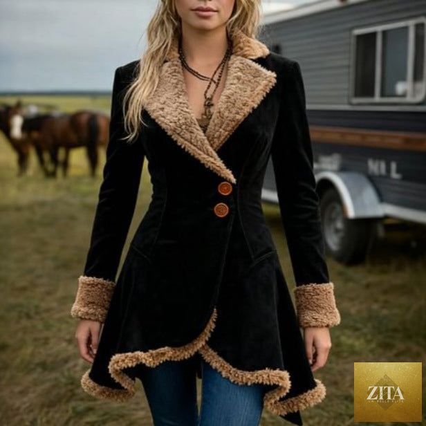 Women’s thick fleece winter coat with fur lining by FitiqueFit, showing a cozy, insulated coat perfect for cold weather.