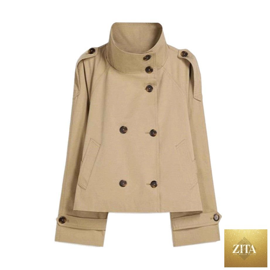Women’s lace-up waist trench coat by FitiqueFit, stylish jacket featuring a classic design with a lace-up waist detail and tailored fit.