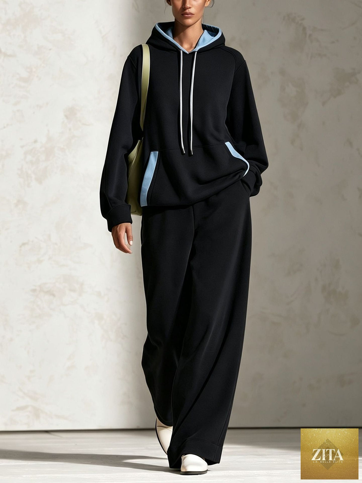 Women's Colour-Block Oversized Raglan Hoodie & Wide-Leg Trouser Set