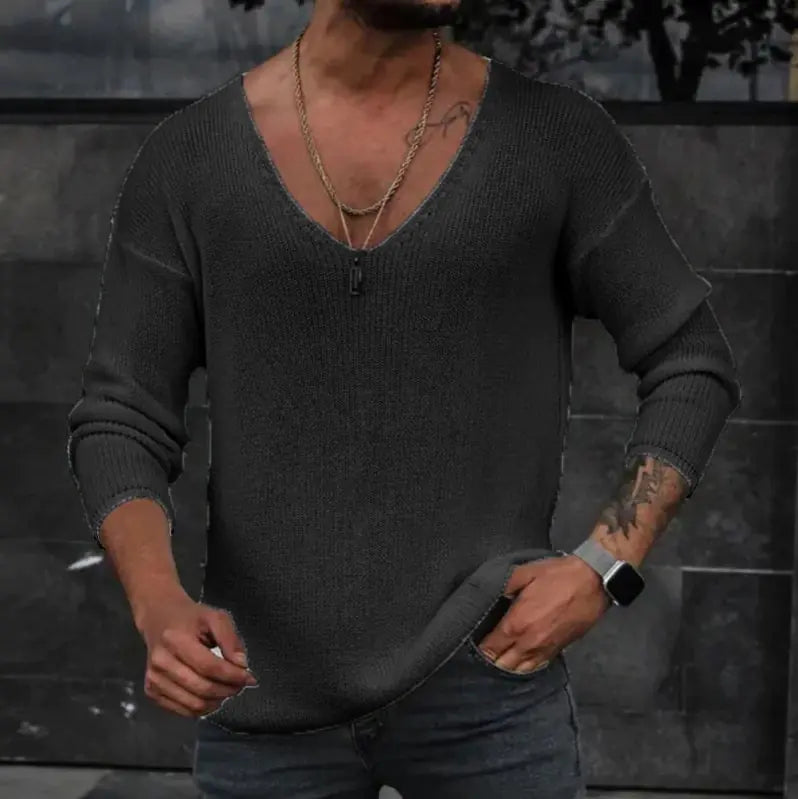 Men's Long Sleeve V-Neck Independent Sweater