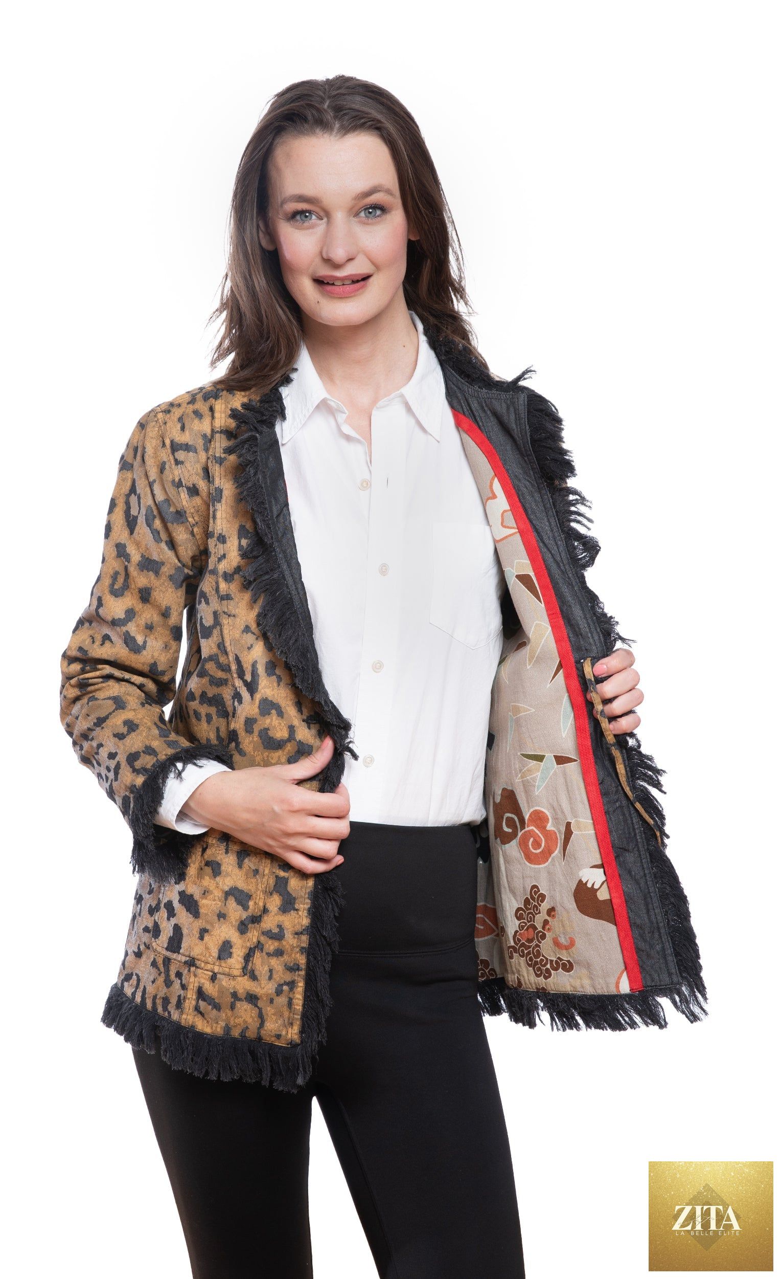 Fringed Jacket Animal Print On Denim