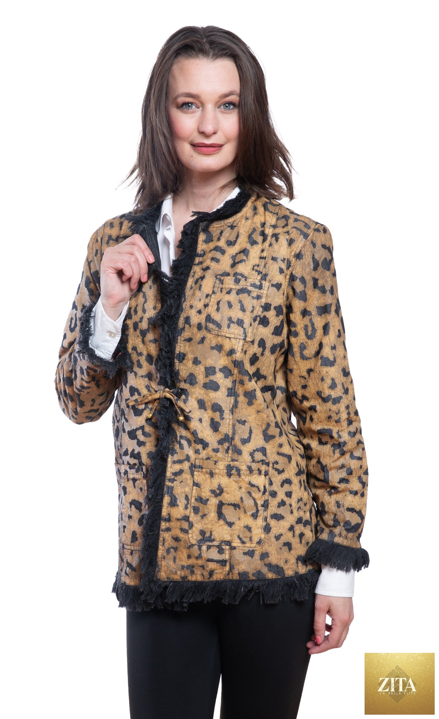 Fringed Jacket Animal Print On Denim