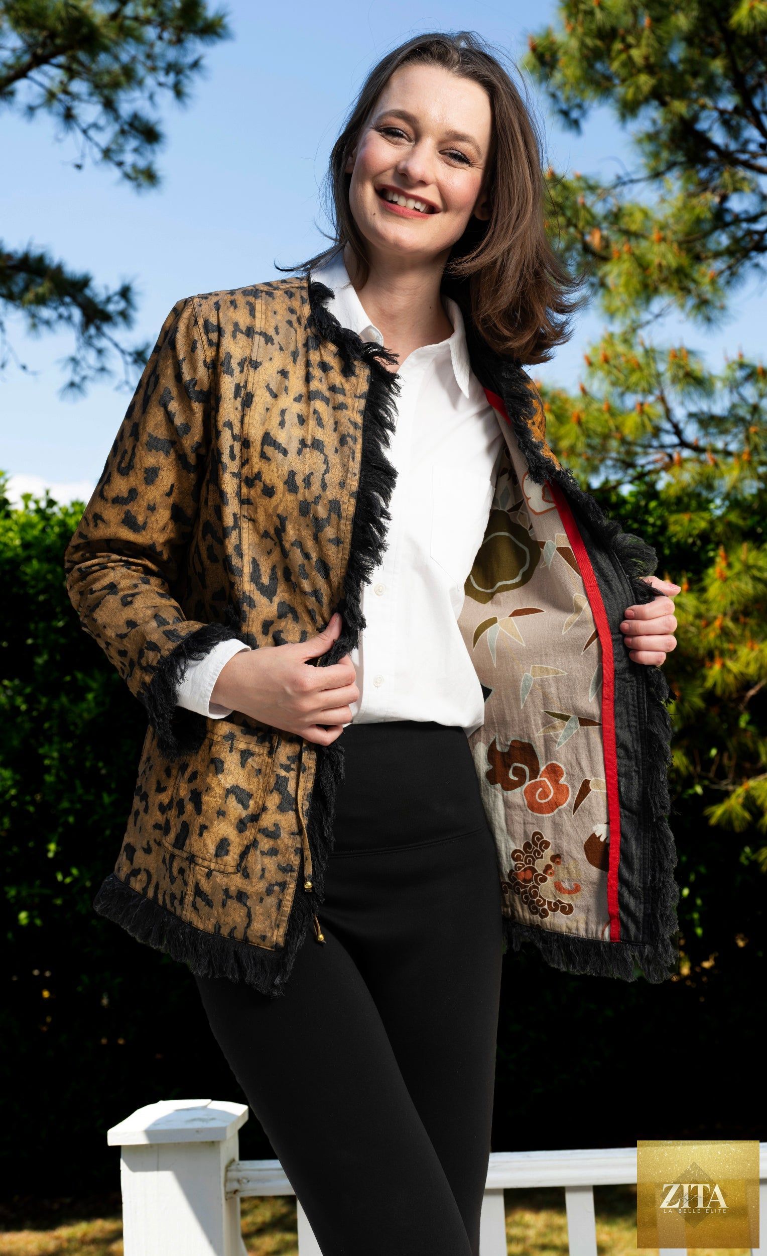 Fringed Jacket Animal Print On Denim