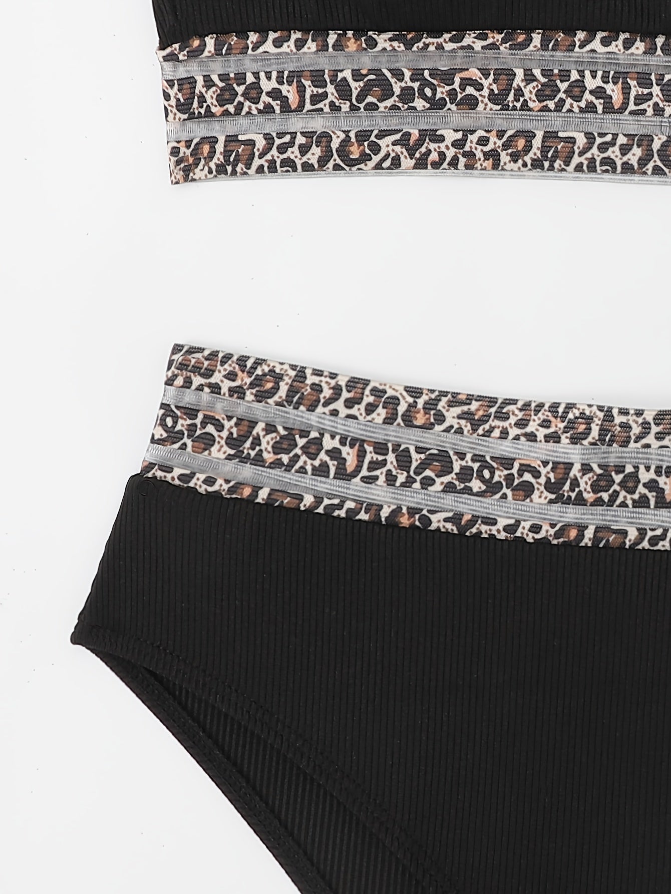 Stevvex leopard print high waist bandeau bikini set with mesh detail, ideal for beach, pool, or summer vacations.