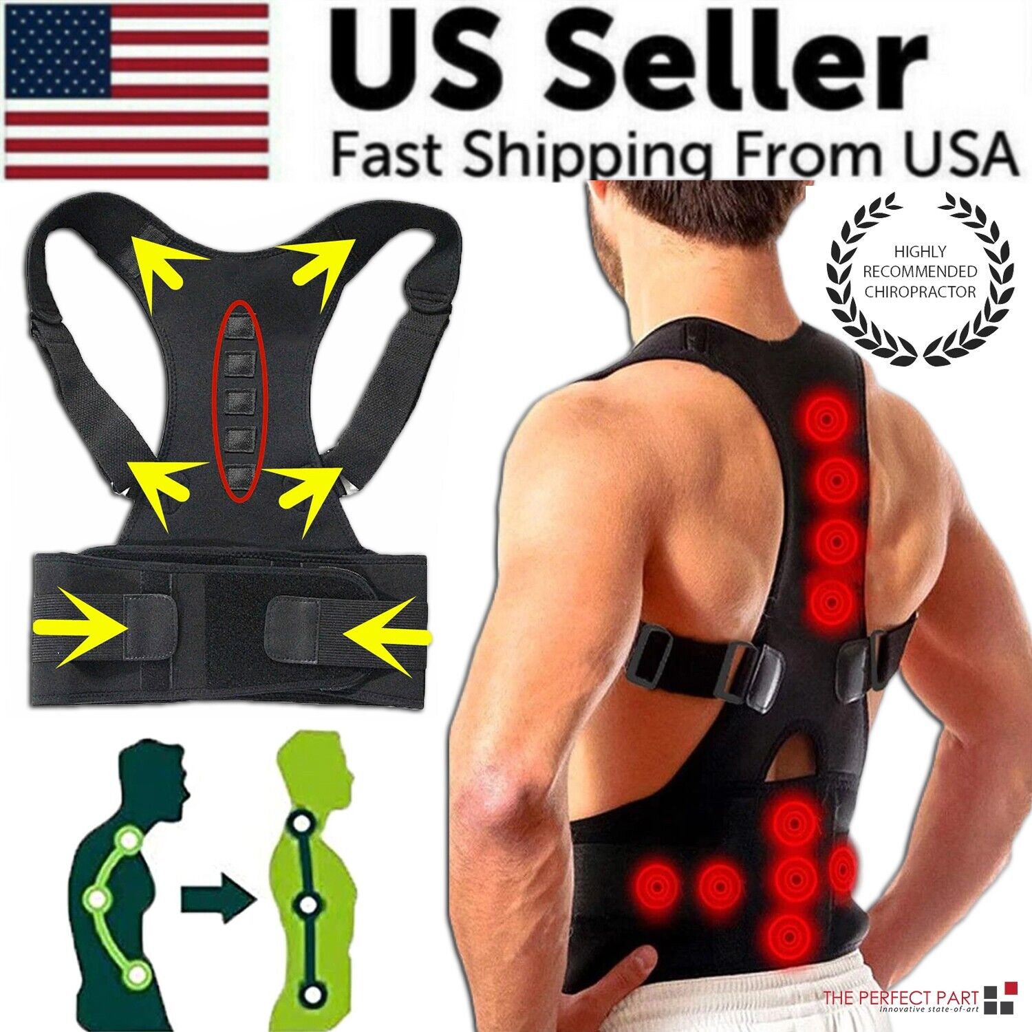 Posture Corrector Support Magnetic Back Shoulder Brace Belt Band For Puce Gaia