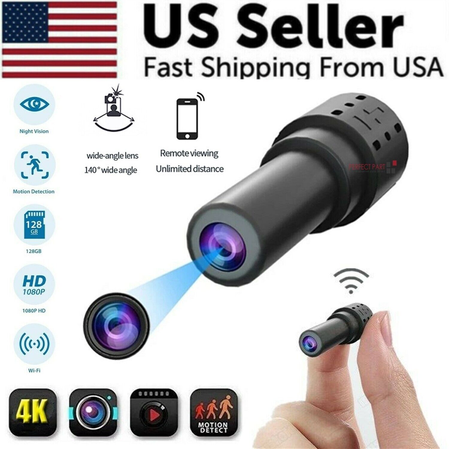 WiFi Wireless Spy 4K Mini Camera Pinhole DIY Hidden HD Screw IP DVR Puce Gaia