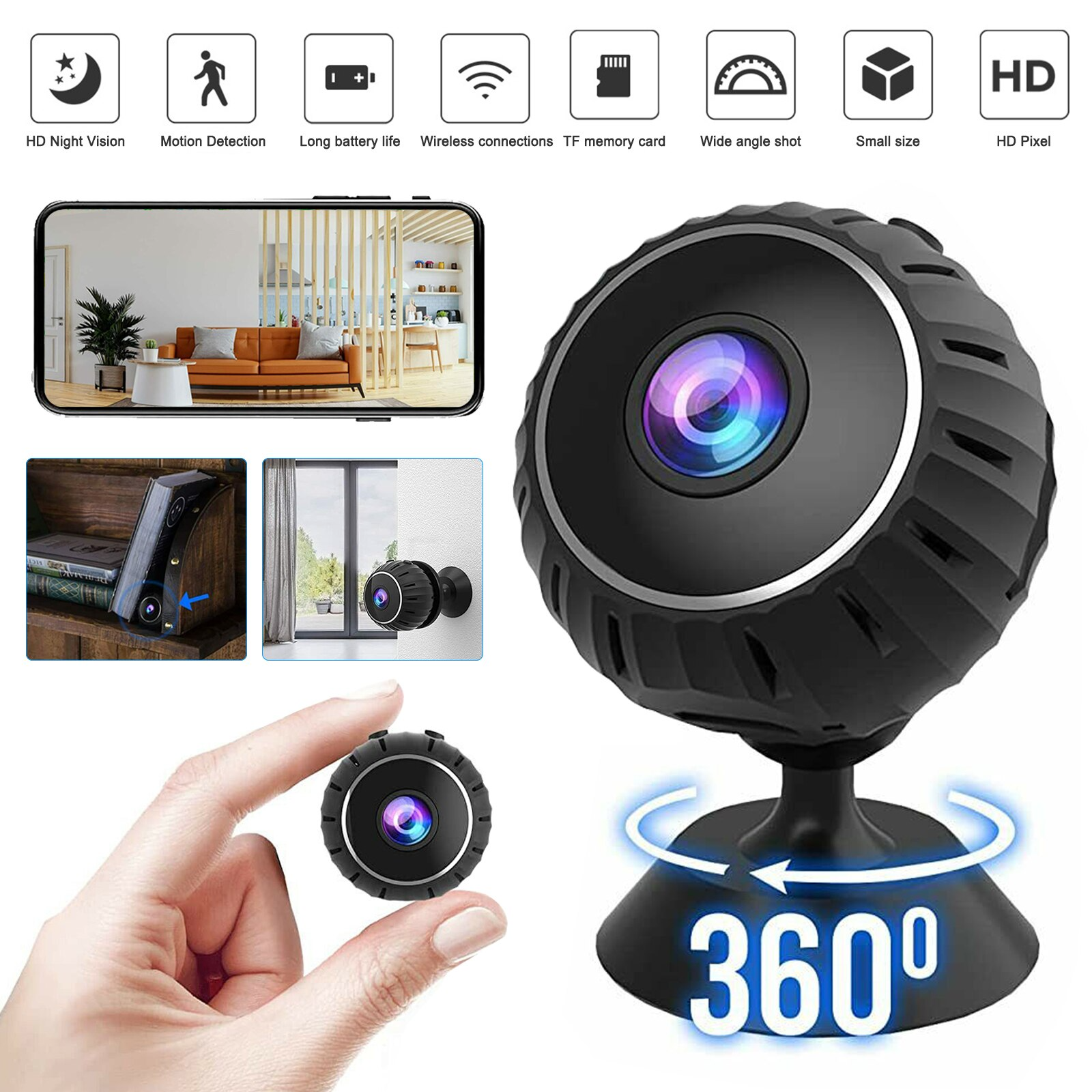 Mini Hidden Spy Nanny Camera Wireless Nanny Cam WiFi Home Security HD Puce Gaia