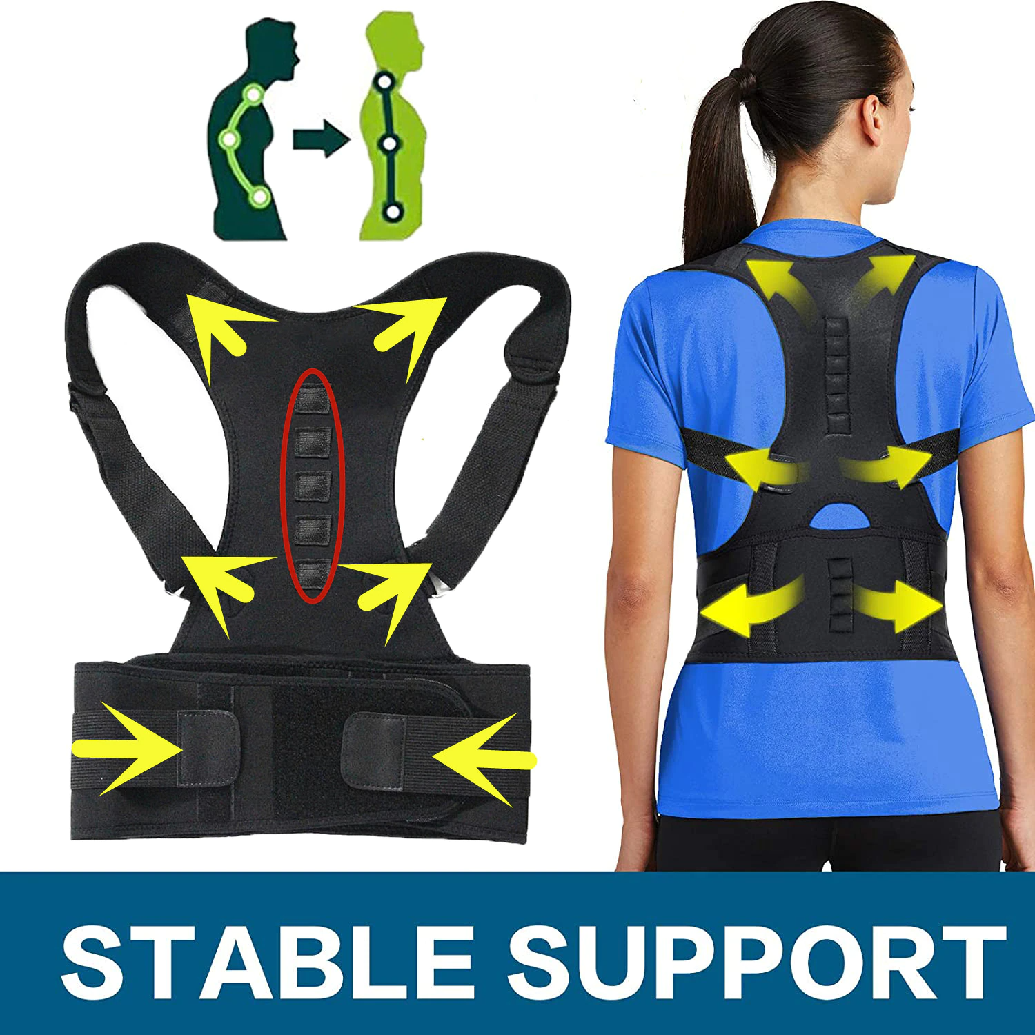 Posture Corrector Support Magnetic Back Shoulder Brace Belt Band For Puce Gaia