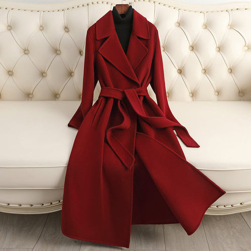 Autumn & Winter Temperament Korean Wool Coat for Women – Elegant & Carmine Juneberry