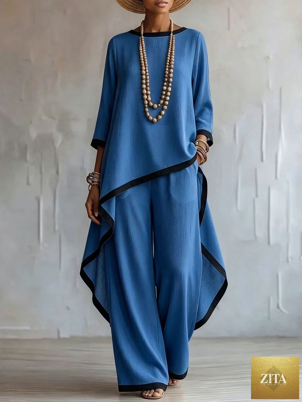 Women's Asymmetric Linen Tunic & Wide-Leg Pants Set