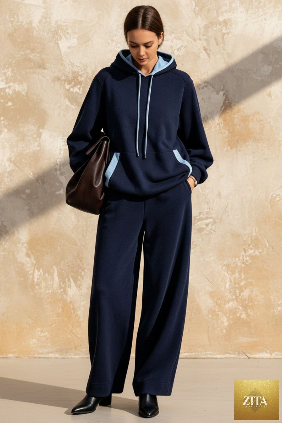 Women's Colour-Block Oversized Raglan Hoodie & Wide-Leg Trouser Set