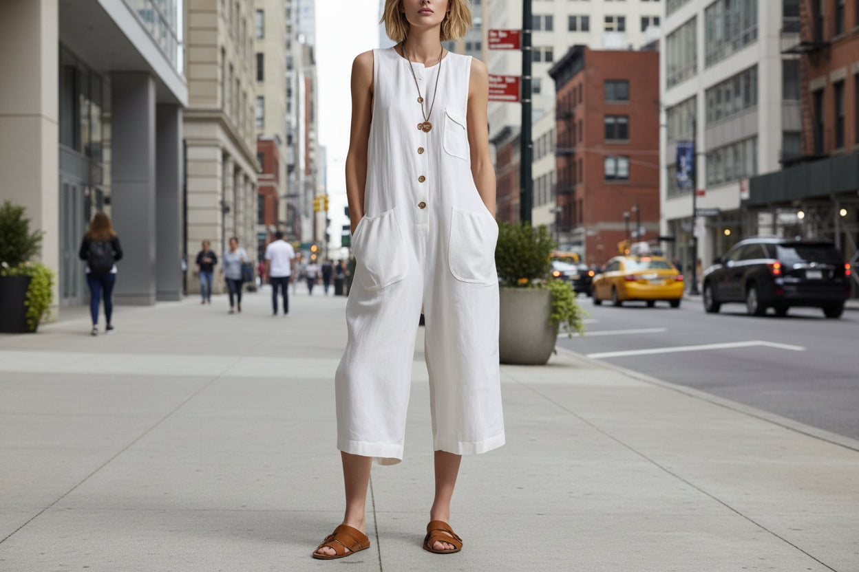 Women's retro sleeveless wide-leg cropped jumpsuit by FitiqueFit, casualwear with a stylish wide-leg and sleeveless design.