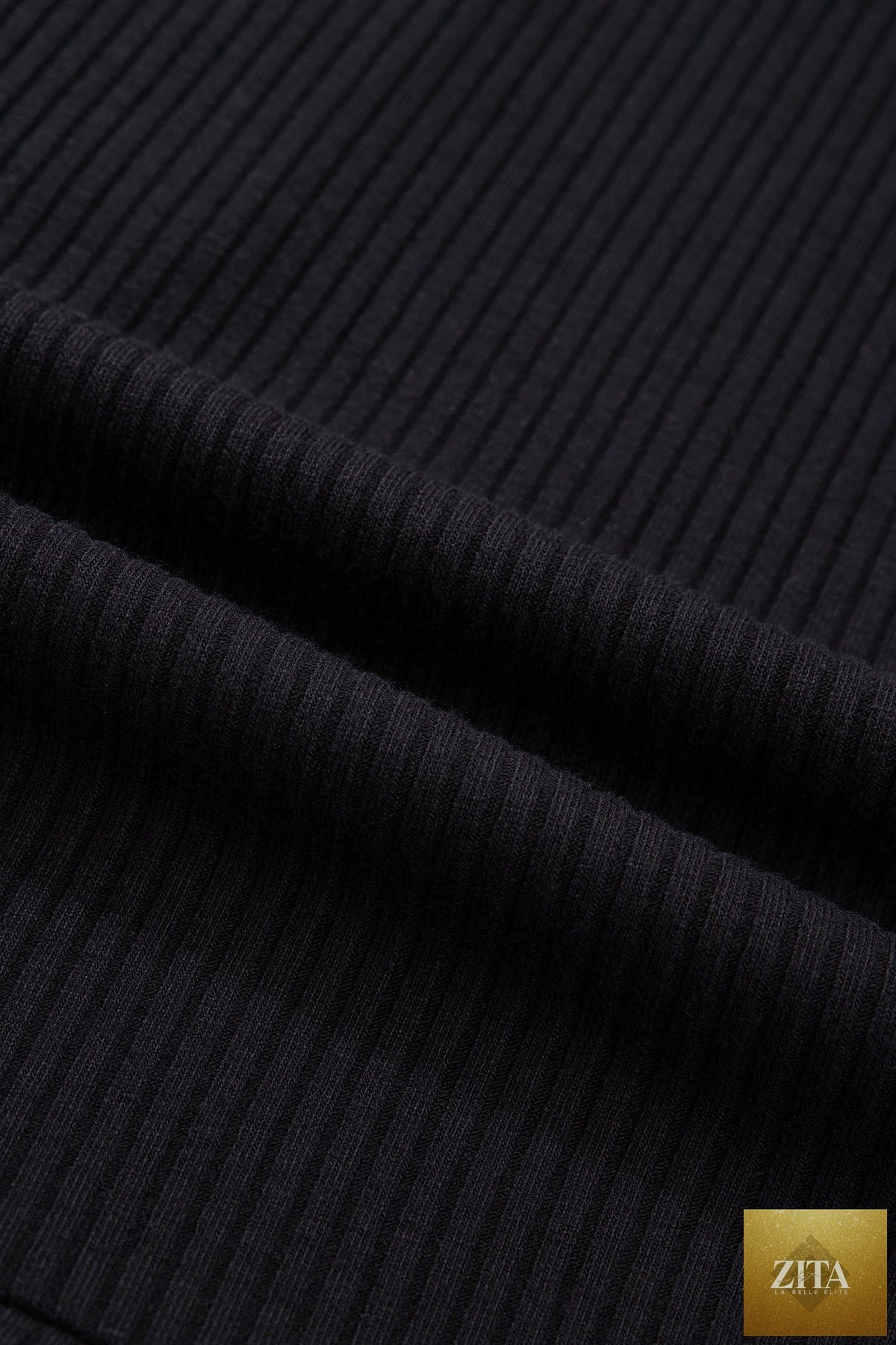 Black Ribbed Knit Contrast Denim Patchwork Hooded Long Sleeve Top