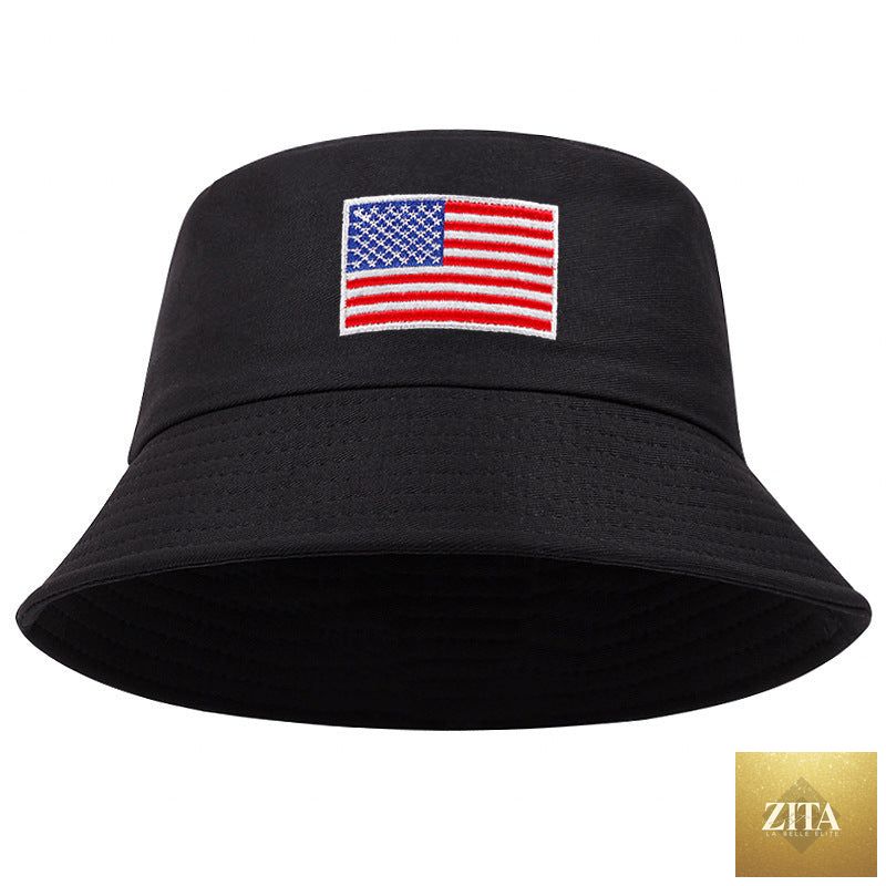 Stars And Stripes Embroidered Fisherman Sun-proof Bucket Hat