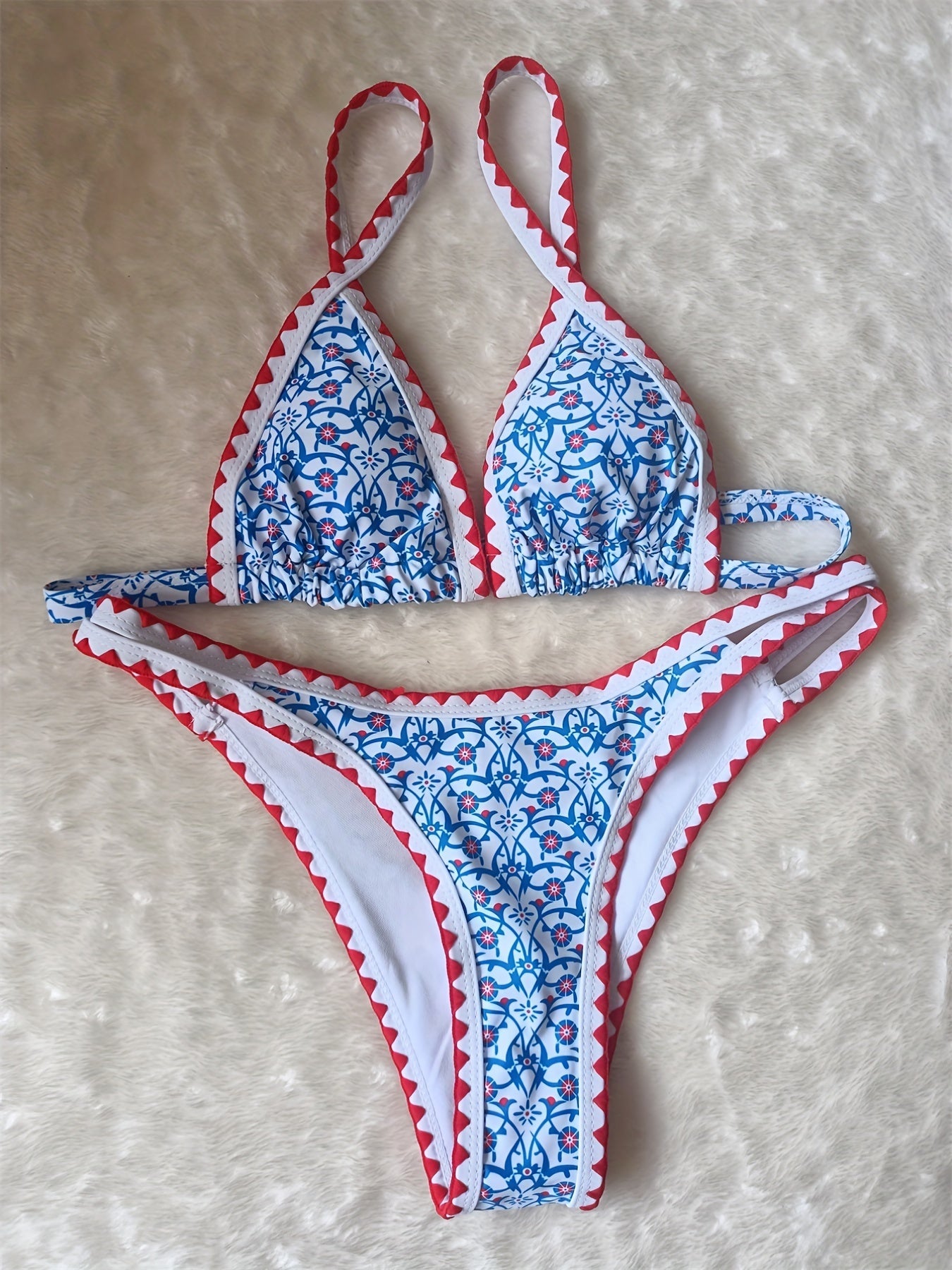 Stevvex Blossom Charm high-cut bikini set with floral print, embroidered cut-out top, contrast trim, and back buckle, women's summer beachwear.
