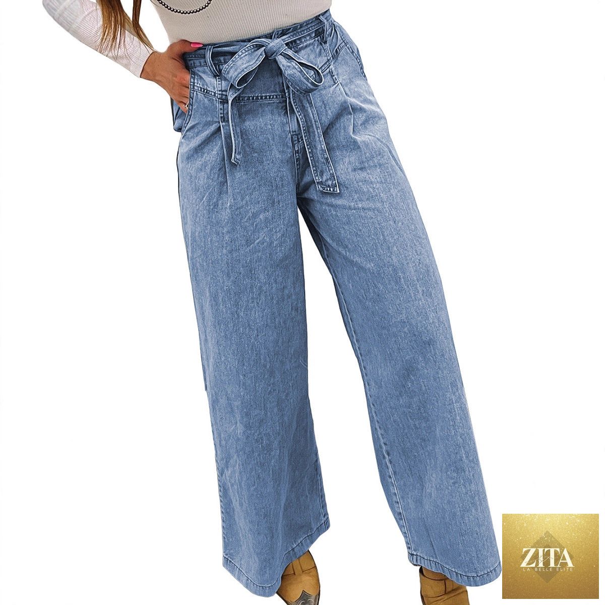 Multi-functional Denim Jeans With Bow Details, Designed Specifically For Women