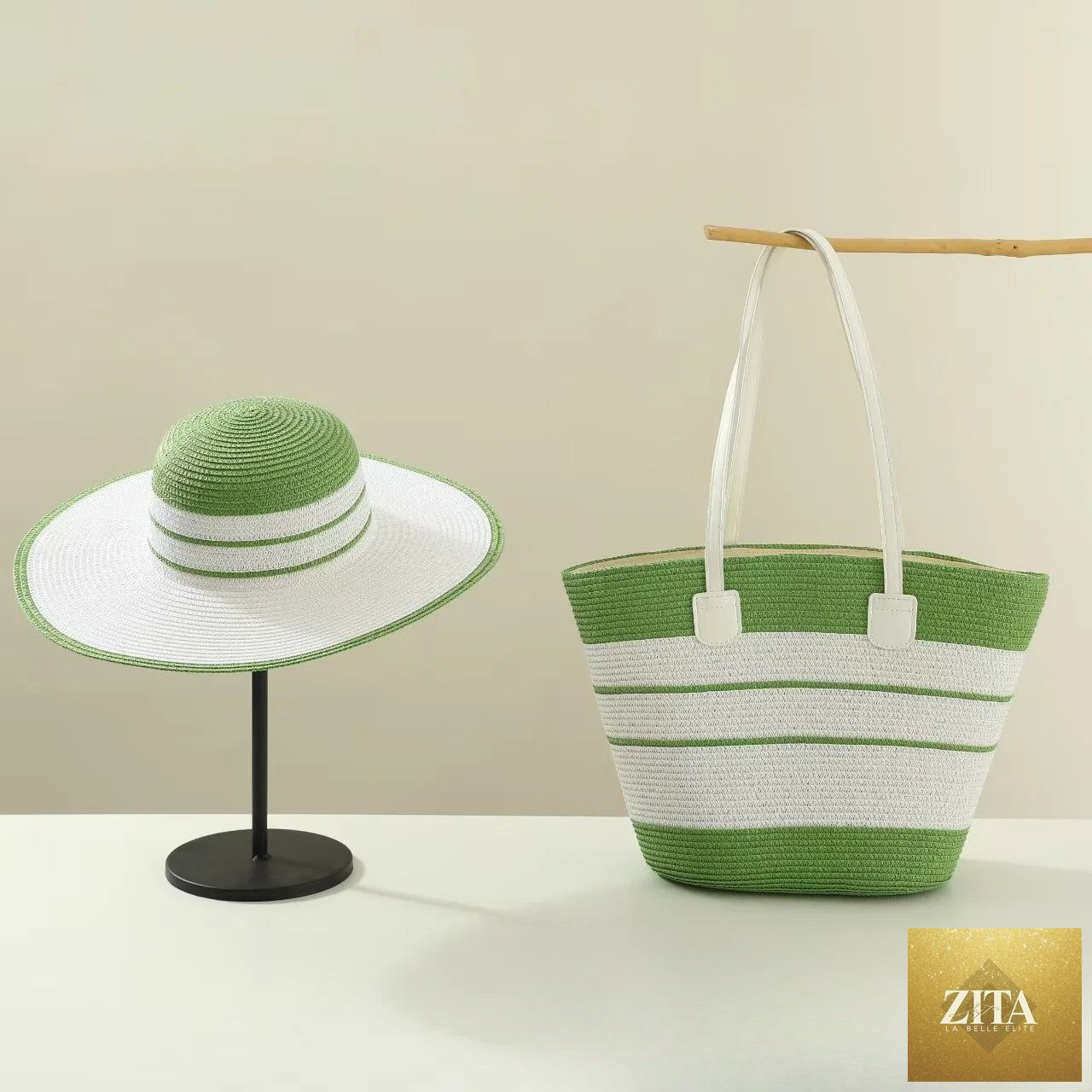 Straw Hat & Tote Set – Beach Vacation Sun Protection Duo, Large Capacity Travel Tote
