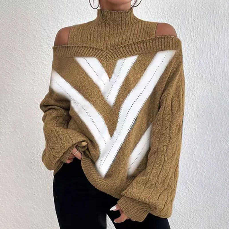 Women’s elegant off-shoulder turtleneck sweater by FitiqueFit, long sleeve knit top in a stylish casualwear design.