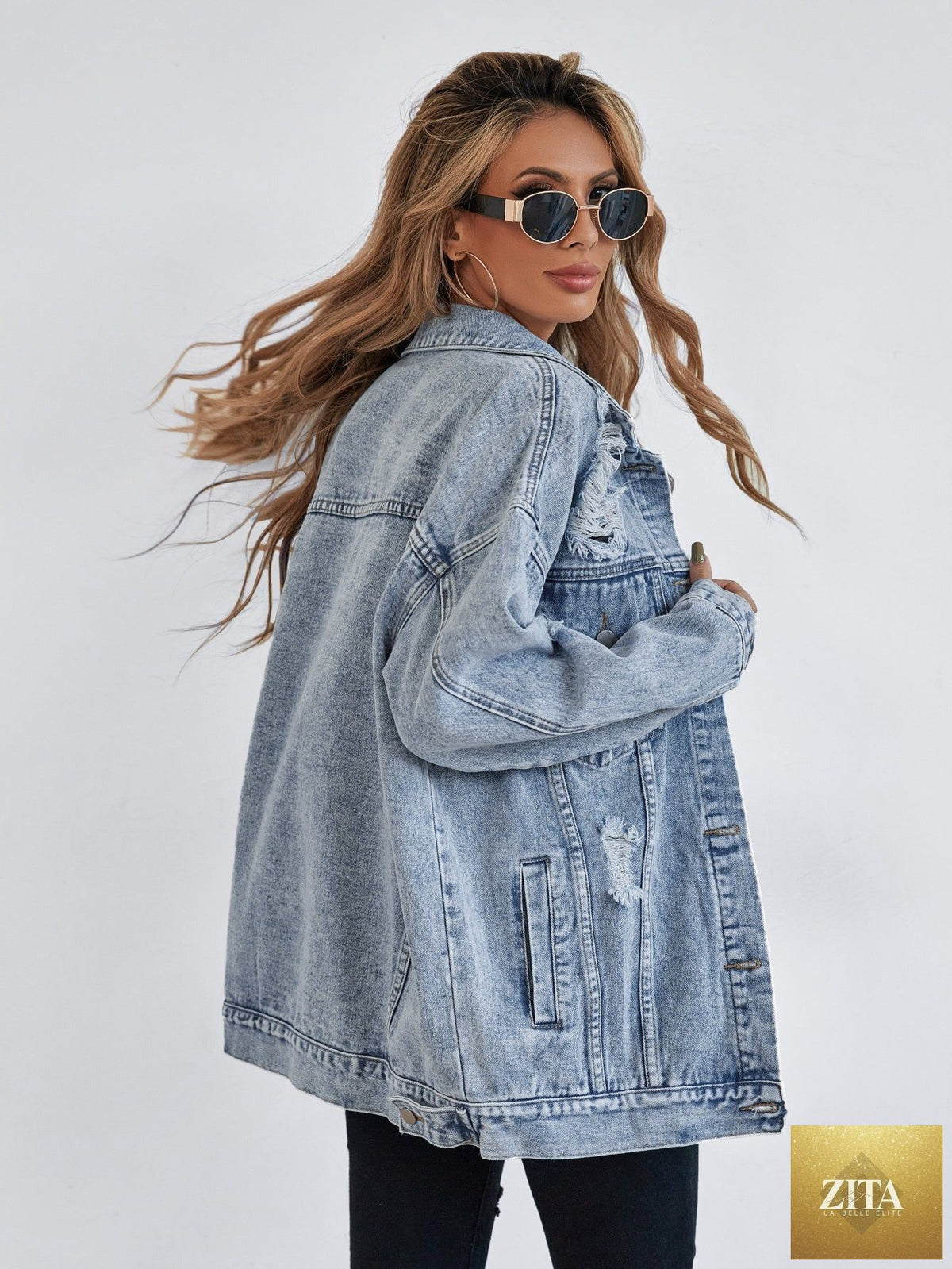 Women's Distressed Boyfriend Denim Jacket
