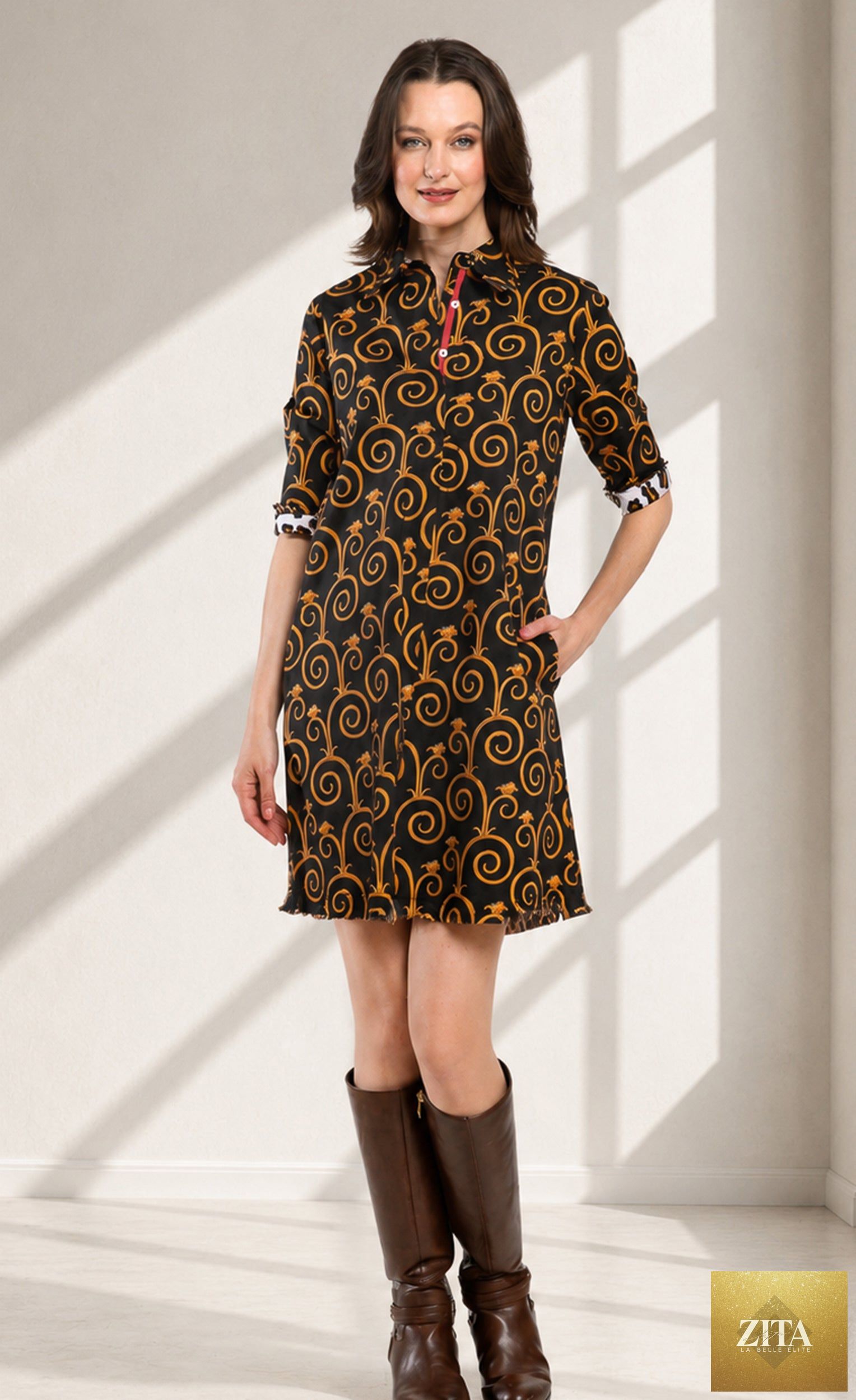Chatham Black and Gold Swirl Print