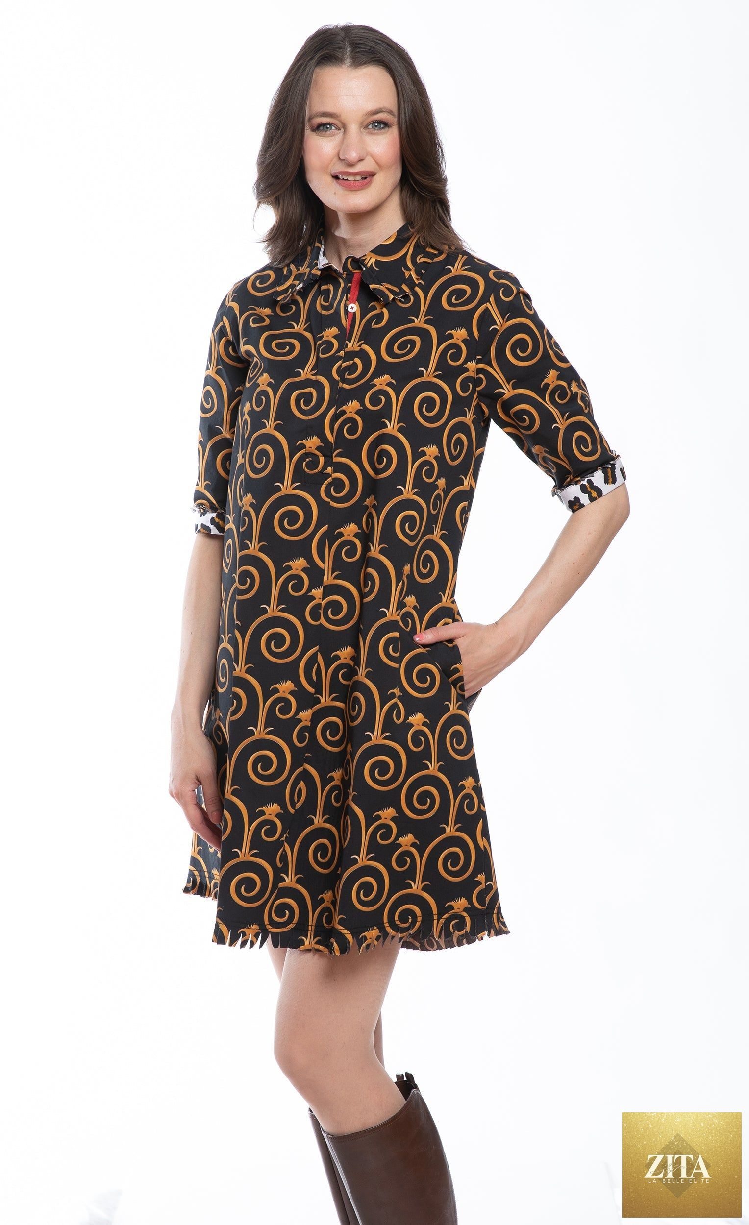 Chatham Black and Gold Swirl Print