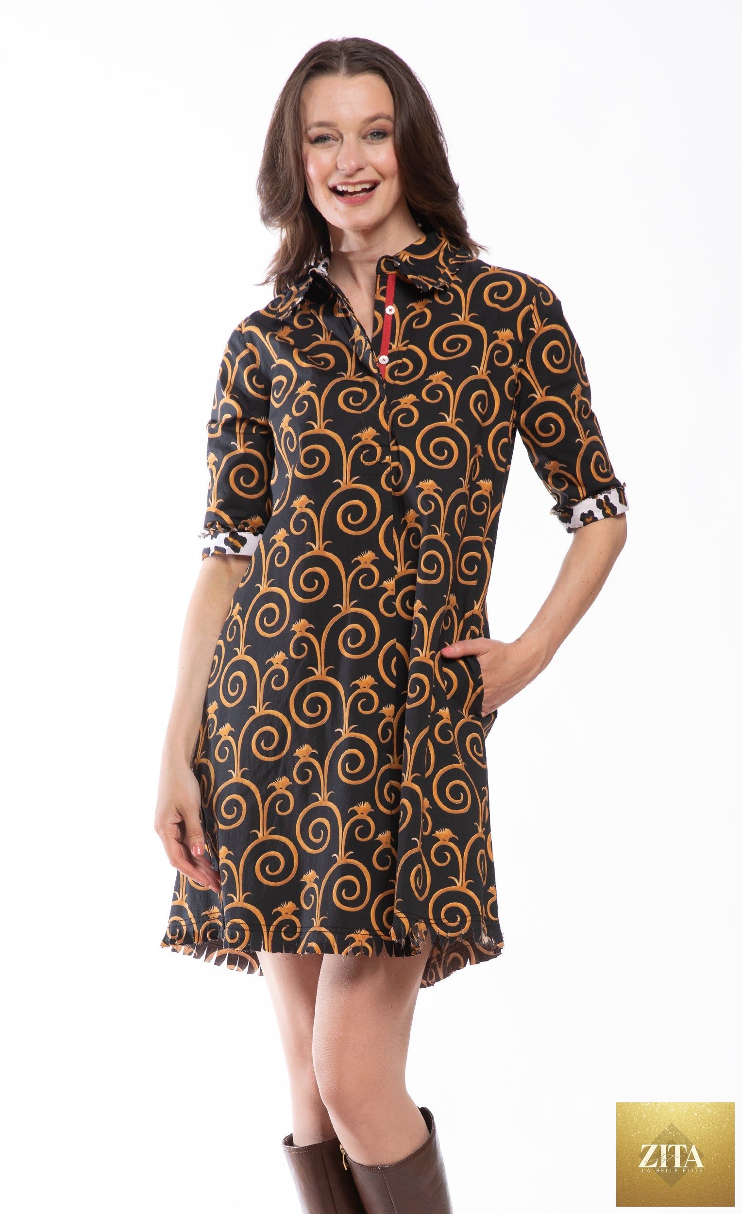 Chatham Black and Gold Swirl Print