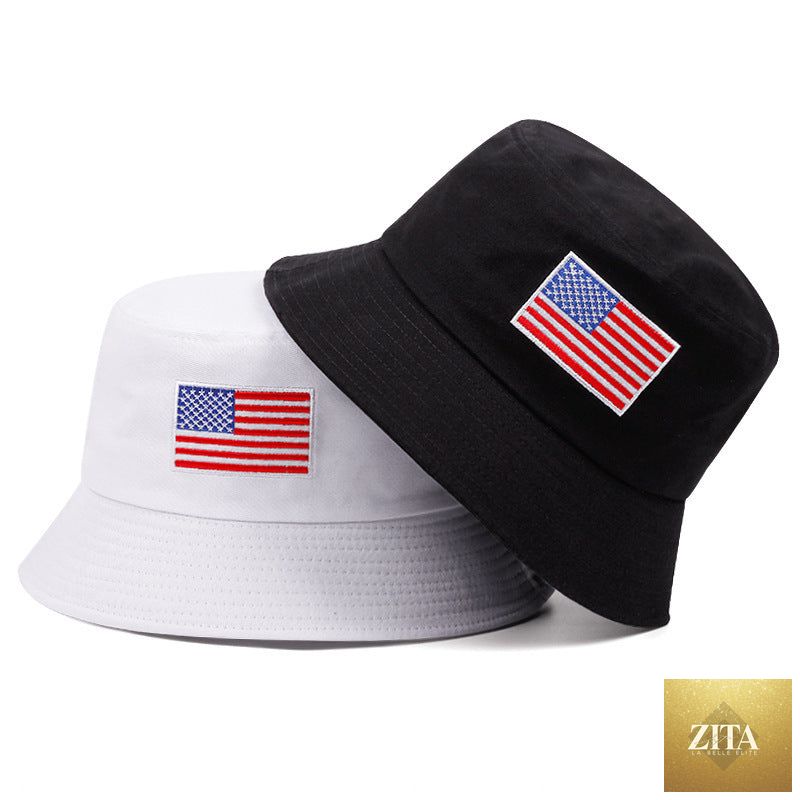 Stars And Stripes Embroidered Fisherman Sun-proof Bucket Hat