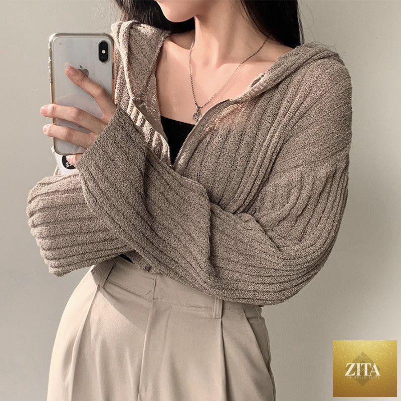 Women’s solid color sweater coat by Sell My Stuff, stylish and cozy for fall and winter, shown on a model.