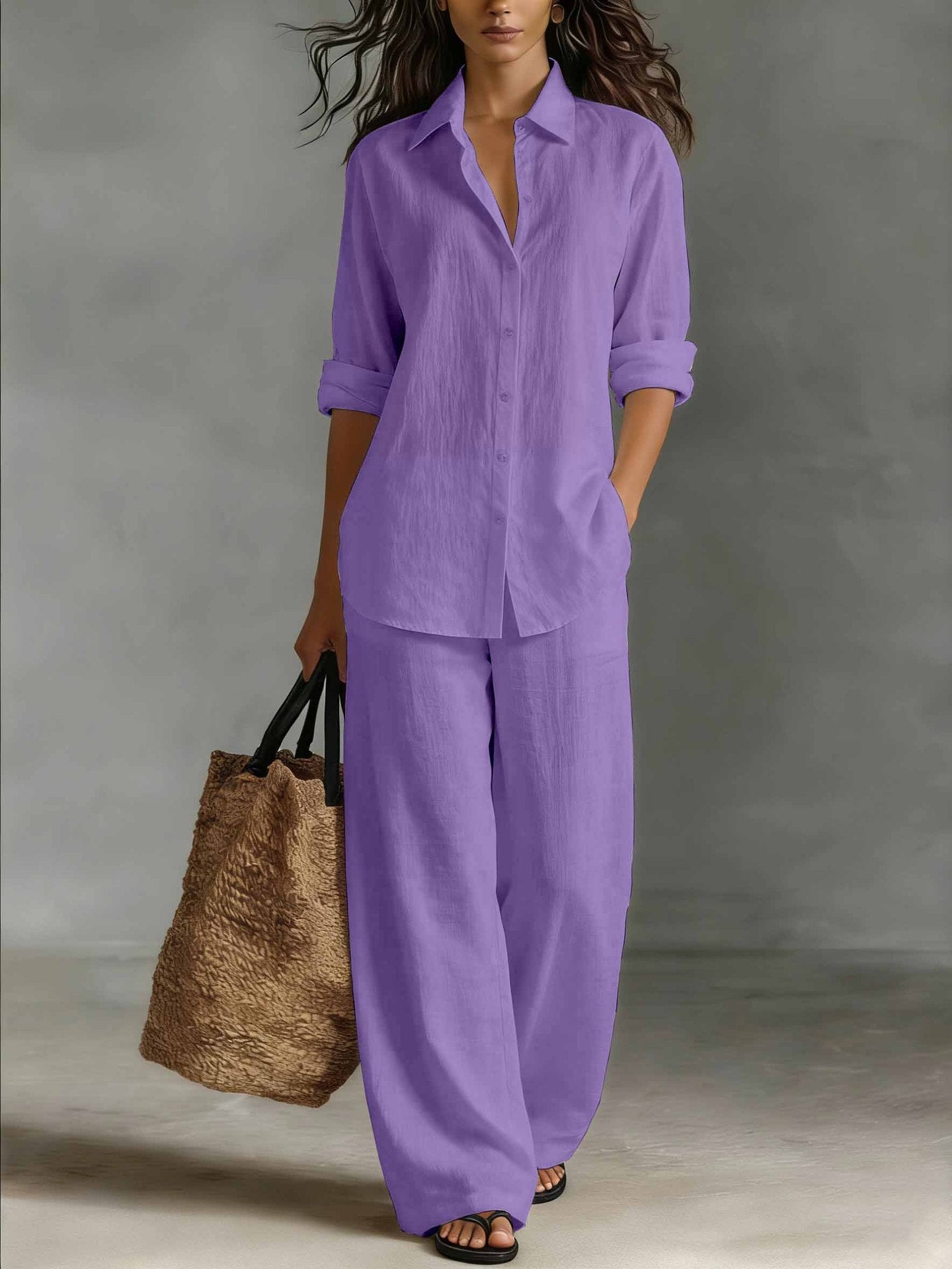 Women's Bohemian cotton-linen top and pants set by FitiqueFit, casualwear resort lounge co-ord, featuring relaxed fit and breathable fabric.