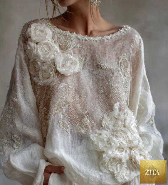 Womens Printed Crew Neck Long Sleeve Top