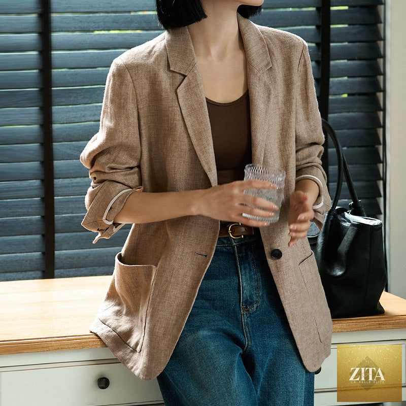Women's tailored single-breasted blazer by Sell My Stuff, featuring a classic fit and structured design for professional wear.