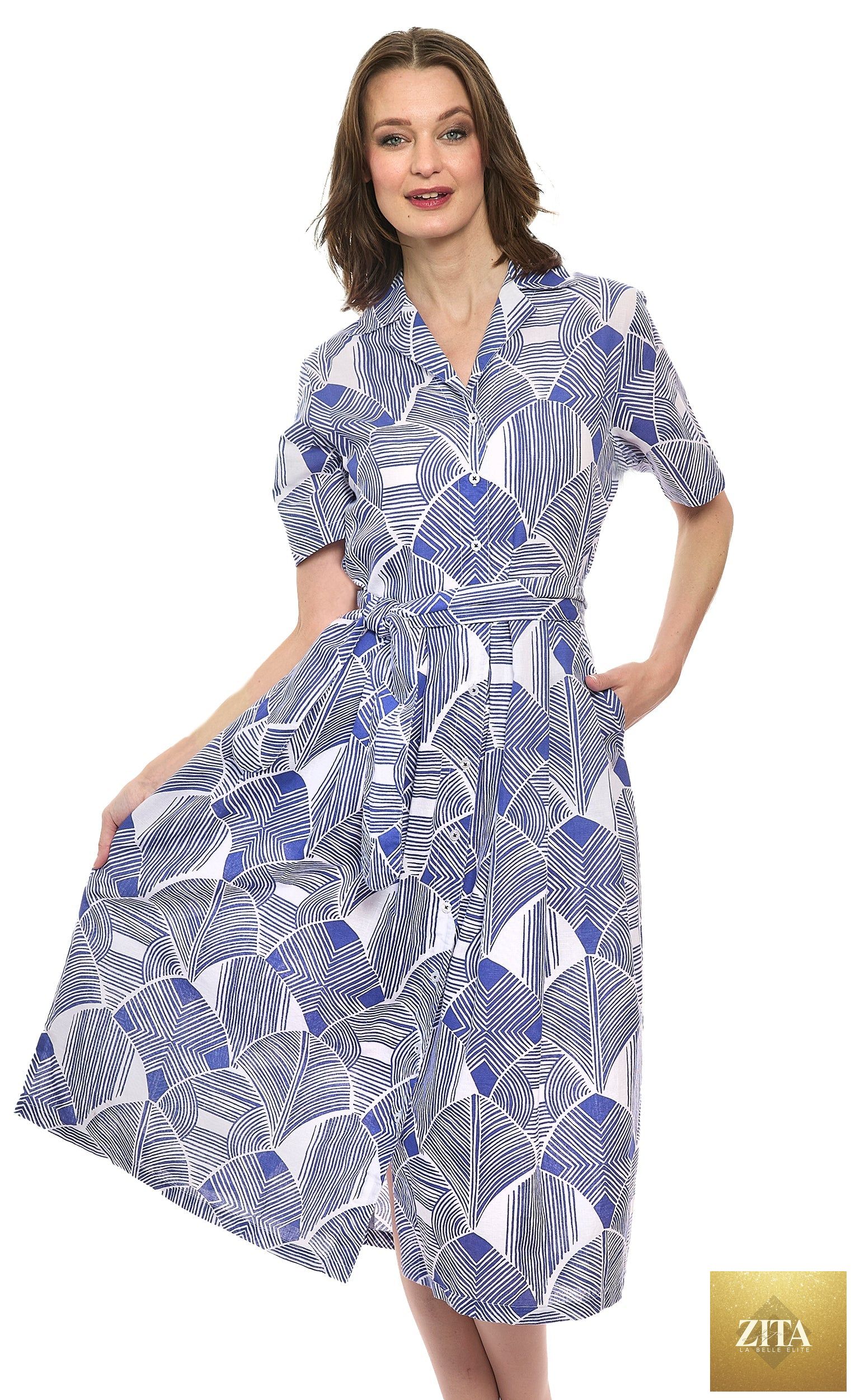 Hudson Tiered Dress Navy White Geo