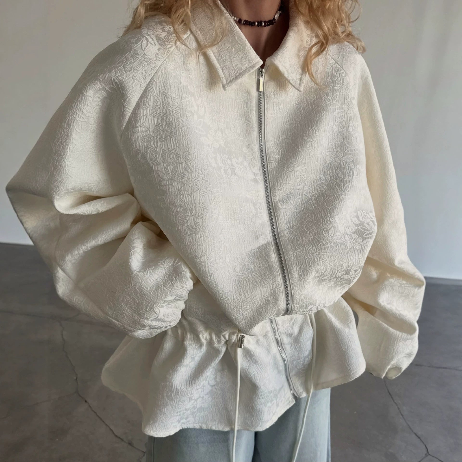 FitiqueFit long sleeve zip-up cropped jacket with turn-down collar, stylish outerwear for casual wear.