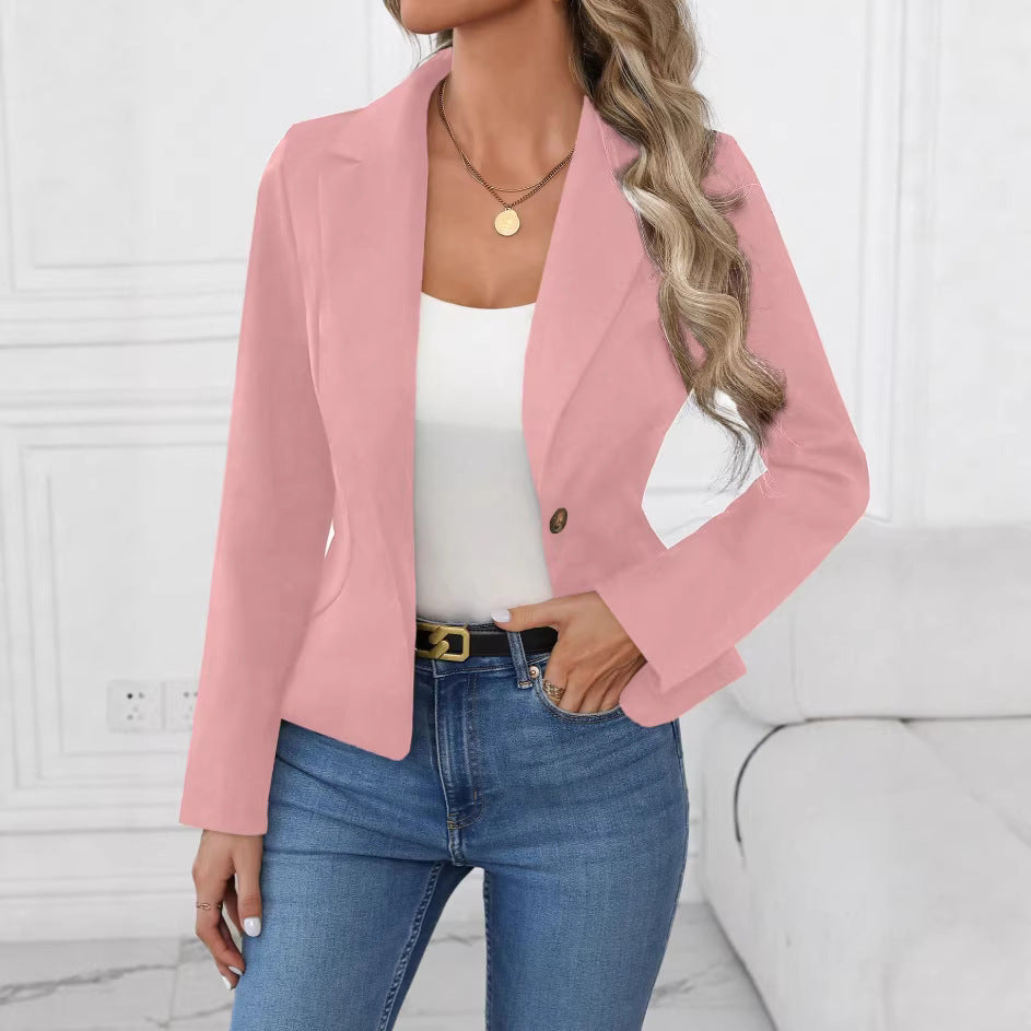 Women's slim fit solid color blazer by FitiqueFit, French style long sleeve jacket, tailored coat for a sleek, polished look.