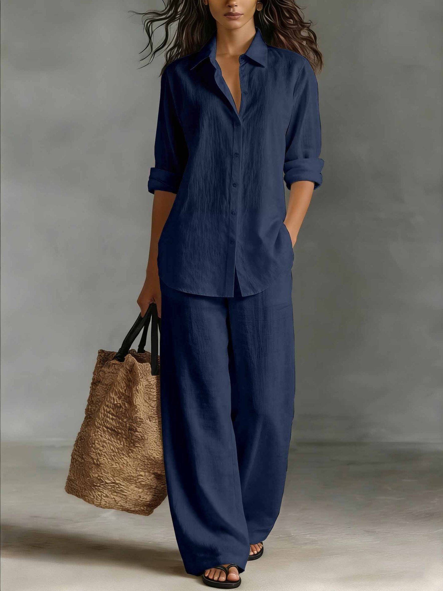 Women's bohemian cotton-linen top and pants set by FitiqueFit, casual resort lounge co-ord, featuring relaxed fit and natural fabric.
