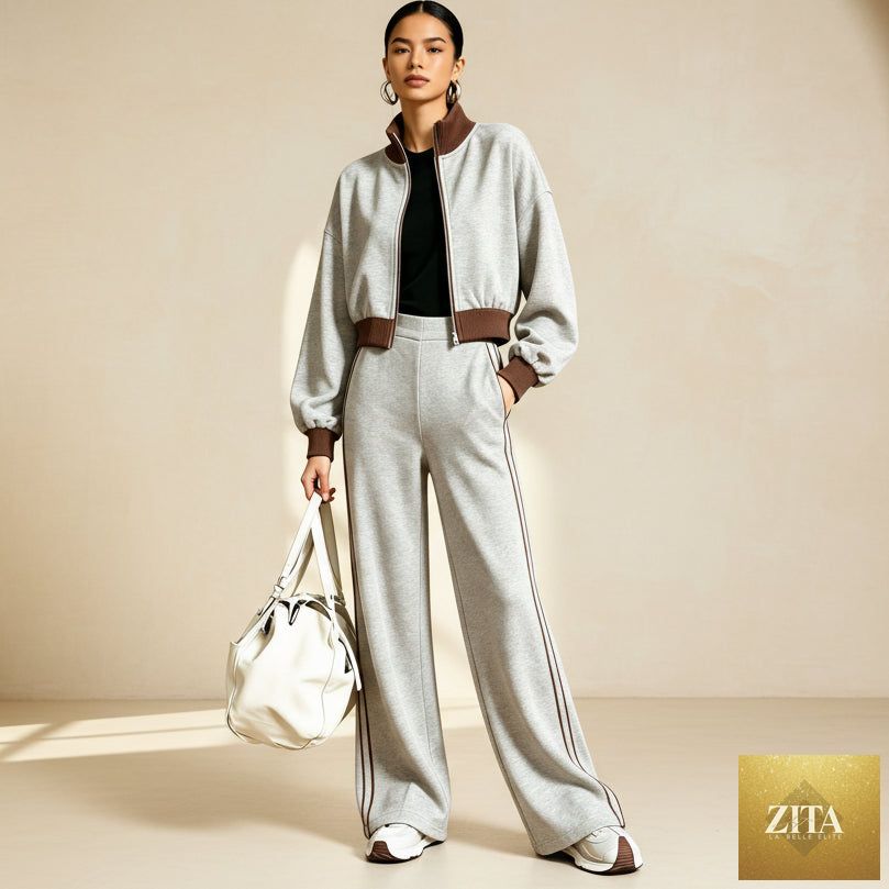 Women's Color-Block Ribbed Turtleneck Two-Piece Set