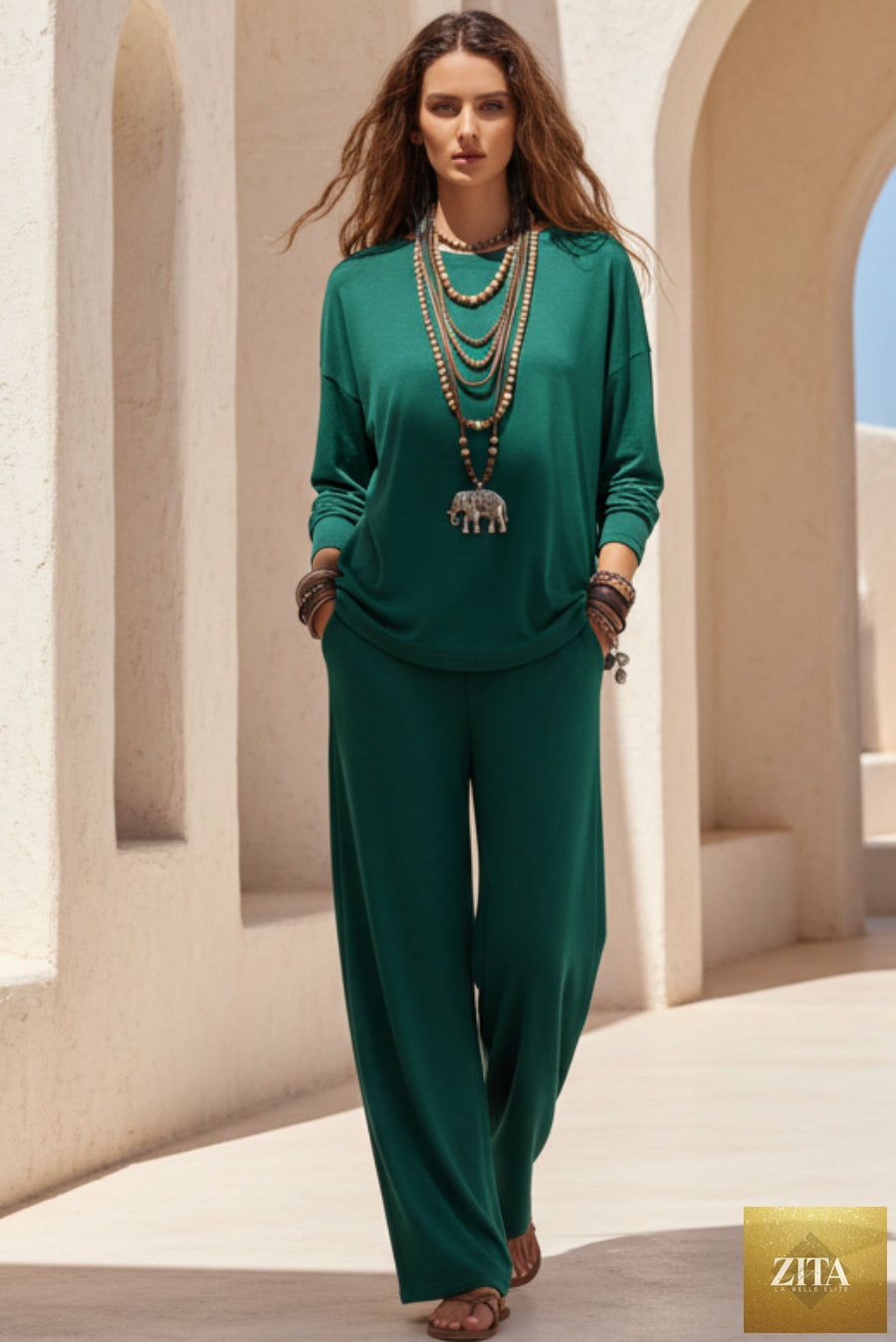Women's MERIDGE two-piece set with batwing-sleeve oversized top and wide-leg pants, casual and stylish for everyday wear.